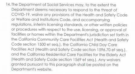 CA Waiver for Facilities to Treat COVID19