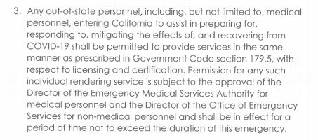 CA Waiver of Licensure Requirements for Out of State Healthcare Providers