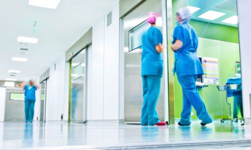 Blurred doctors surgery corridor